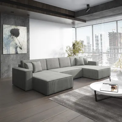 Produktbild von Wohnlandschaft Schlafsofa Sofa CONOR Stoff Poso Hellgrau