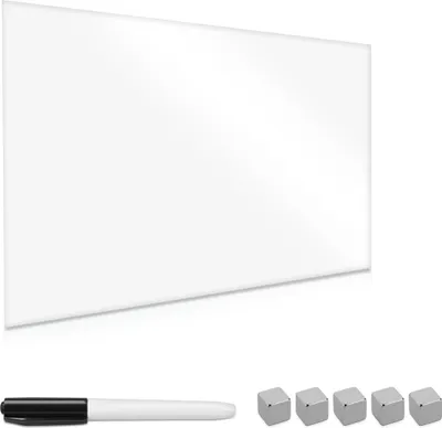 Produktbild von Navaris Magnettafel Magnetboard aus Glas - 60x40 cm Tafel magnetisch zum Beschriften - Magnetwand in Reinweiß - inkl. Magnete Stift Halterung