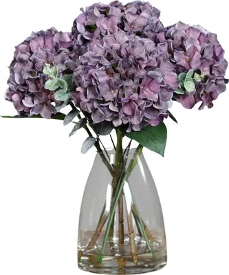 Produktbild von aplanta Künstlicher Hortensienstrauß - Leto | 40 cm in Glasvase mit künstl. Wasser, inkl. Vase, für drinnen, Kunstblume, wie echt, Allergiker geeignet, pflanzliche Dekoration Praxis, Office & Wohnzimmer