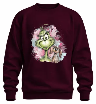 Imagen del producto de Sudadera vintage con estampado del Grinch, Navidad, perro, divertida, diseño uni, color burdeos, talla L