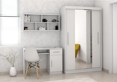 Obrázok produktu pre Set Schrank Schreibtisch Wandregal TOBBY 01 Weiß/Weiß