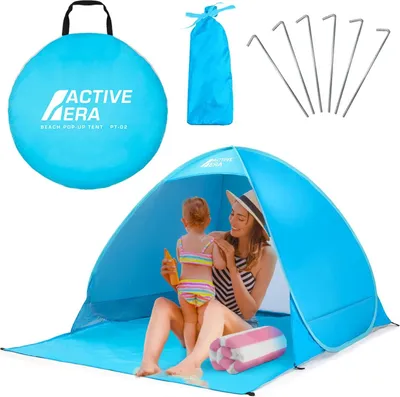 Produktbild von Pop-up-Strandzelt - UPF 50+ UV-Schutz - inklusive Tragetasche und Heringen - blau