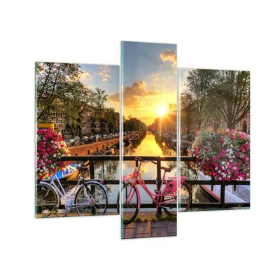 Produktbild von Bilder auf glas - Bikes Kanal Amsterdam Architektur - 95x80cm - Glasbilder - Wandbilder - Kunstdruck - zum Aufhängen bereit - Wanddekoration aus Glas - Glas Bilder - Wandbild auf Glas - GCB95x80-3081