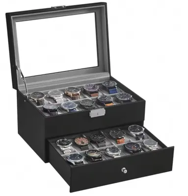 Produktbild von Songmics Uhrenbox 20 Uhren 2 Ebenen Schublade Uhrenkoffer Uhrentruhe Uhrenkasten