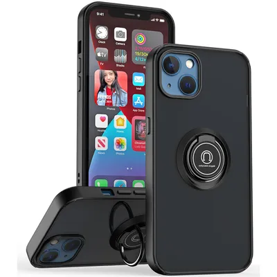 Immagine prodotto di Custodia per iPhone 13 traslucida opaca in TPU con supporto ad anello e supporto Nero