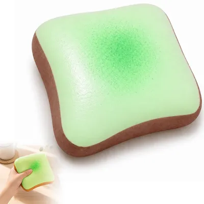 Produktbild von Toast Squishy Grün, süßes Brot Knetspielzeug aus PU, Slow Rising Stressball, weiches Anti Stress Spielzeug als Geschenk für Kinder Erwachsene