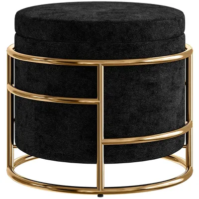 Produktbild von Sitzhocker mit Stauraum | Farbe: Schwarz, Gold | Abmessungen: 42x42x39 cm