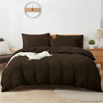 Produktbild von Bettwäsche-Set 155x220 cm Braun 2-teilig Baumwolle mit Reißverschluss und Kissenbezug 80x80 cm