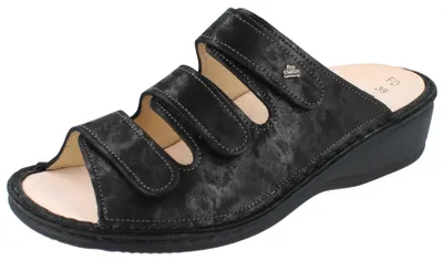 Produktbild von FINN COMFORT Pisa Damen Pantolette schwarz bedrucktes Nubukleder - Größe: 42