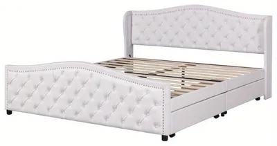 Imagen del producto de Cama con somier de 180x200 cm, con cabecero acolchado y 2 cajones de almacenamiento grandes