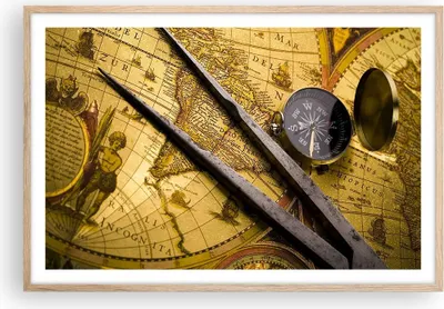 Produktbild von Gerahmtes Poster - Rahmen in heller Eiche - Kompass Abenteuer Reisen - 91,5x61 cm - Wand Bild - Wanddeko - Wandbilder - Wandposter - Bilderrahmen - Bilder - Kunstdruck - Wandbild - P2NAA91x61-0146