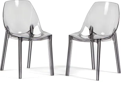 Image de Lot de 2 chaises transparentes en polycarbonate, design moderne et élégant, robustes et empilables, idéales pour la cuisine, la salle à manger, le bureau, le bar et le restaurant - LUCE - Fumè