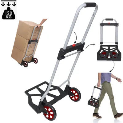 Produktbild von Aluminium-Klappkarre (120kg) , Sackkarren mit Treppensteiger, Hartgummireifen, Stahlrahmen & höhenverst Griff
