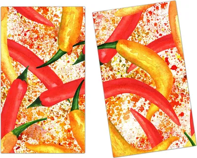 Produktbild von Spritzschutz Herdabdeckplatte Schneidebrett aus Glas Muster aus Chilischoten 2-Teilig (60x52cm)