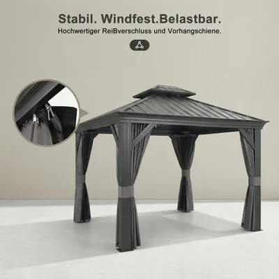 Produktbild von PURPLE LEAF Hardtop Pavillon 3.65x6m wasserdicht winterfest und stabil für den Garten,grau