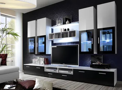 Produktbild von Modern Design Wohnwand Holz Wand Regale Komplett TV-Ständer Einrichtung