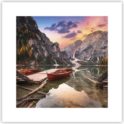 Produktbild von Poster - Poster ohne Rahmen - Boote Berge See - 30x30 cm - Wand Bild - Wanddeko - Wandbilder - Kunstposter - Wandposter - Bilder - Kunstdruck - Wanddekoration - Wandbild - P2XAC30x30-4638