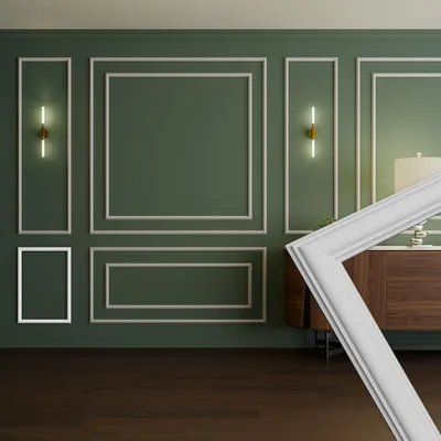 Produktbild von HEXIM Stuckleisten Wandrahmen Sets HDPS weiß - Auswahl an Größen für Wand, Decke, Bilder & Spiegel - Ideal für kreative Raumaufteilungen und dekorative Akzentgestaltung (RM01-A 60X42CM)