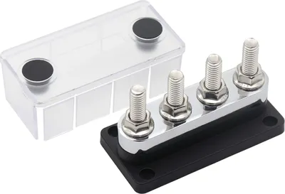 Productafbeelding van 600A stroomverdeelblok met busbar, 4 aansluitingen van 3/8 inch, 48V DC. Busbar-behuizing