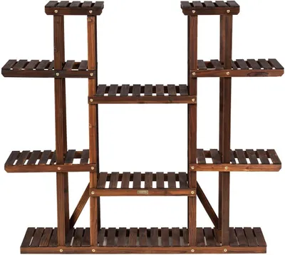 Productafbeelding van Plantenrek voor Bloemen en Planten - Houten Bloemenstandaard met 6 Niveaus, Rustieke Tuinrek voor Binnen en Buiten - 125 x 25 x 114 cm