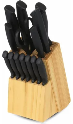 Küchenmesser-Set, 14-tlg., mit Holzblock, schwarz beschichtet