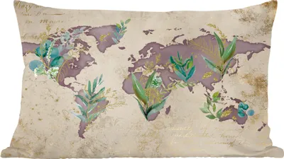 Produktbild von MuchoWow® Zierkissen Sofakissen Wohnzimmer Dekokissen 50x30 cm Weltkarte - Vintage - Gold - Wohnzimmerdekoration - Polster mit Photo