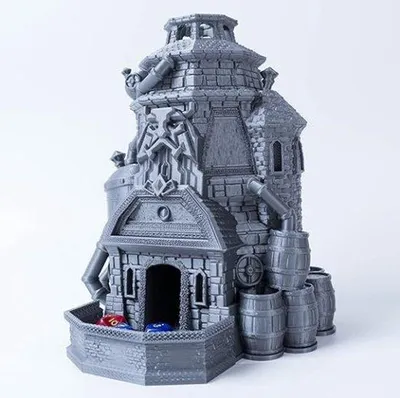 Produktbild von Famanu Würfelturm - Kompakte Bauweise - Graues Kunststoffdesign