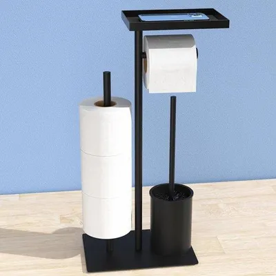 Produktbild von Famanu Toilettenpapierhalter mit WC-Bürste und Ablage - Schwarz Matt