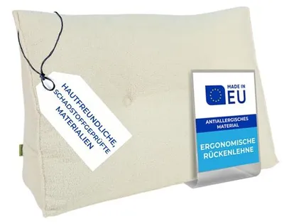 Produktbild von Pillows24 - Rückenkissen für Bett & Sofa mit abnehmbarem, waschbarem Bezug [ 180 cm/Creme/Boucle ] Bequemes Keilkissen und Lesekissen fürs Bett
