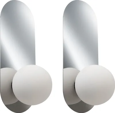 Produktbild von BELIANI Wandleuchte 2er Set Silber Metall Oval 1-Flammig mit Milchglas-Kugel Retro-Design Wandlampe für Innenbereich Schlafzimmer Wohnzimmer Esszimmer