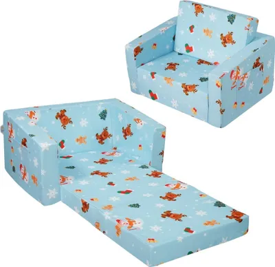 Produktbild von Faltbares Kindersofa - Kindercouch & Kindersessel in Blau - 104x58x32cm - Hochwertige Kindermöbel für Kinderzimmer