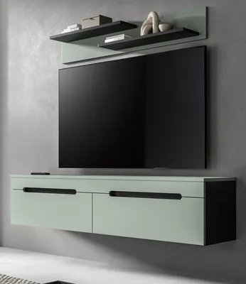 Produktbild von Wohnkombination "Cooper" in Salbei Grün und Basalt Grau TV-Lowboard hängend / stehend und Wandboard 170 cm