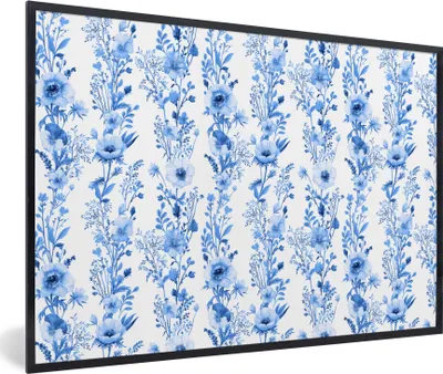 Produktbild von MuchoWow® Gerahmtes Poster Blumen - Anemone - Blau - Muster 60x40 cm - Poster mit Schwarzem Bilderrahmen Wandposter Rahmen Foto Bilder - Printing - Wanddeko Schlafzimmer