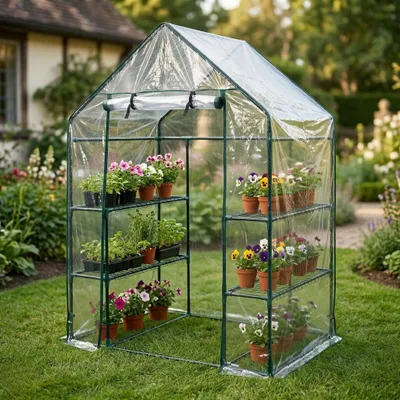 Zdjęcie produktu dla Mini szklarnia foliowa z półkami MIVA, 143 x 73 x 195 cm
