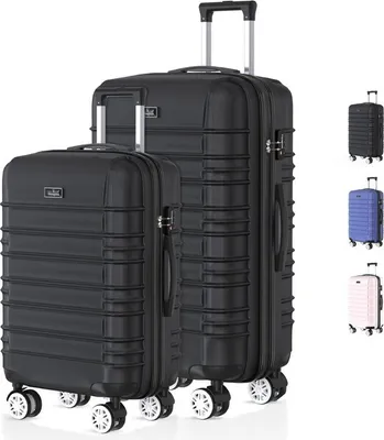 Image de Voyagoux® AVALON - Ensemble de voyage S/M - Valises - 2 pièces - Valise de voyage avec roulettes - Noir - Serrure TSA