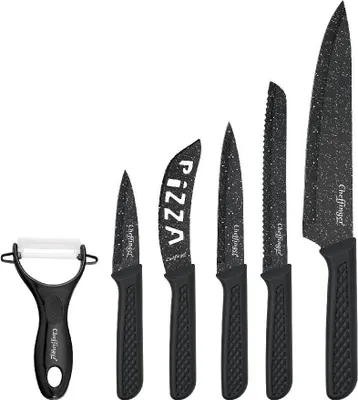 Produktbild von Messer-Set 6-teilig mit Schäler in Schwarz - ergonomisch & vielseitig