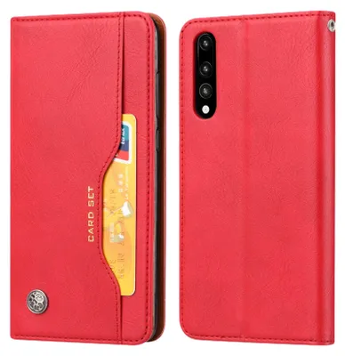 Zdjęcie produktu dla Etui Avizar z czerwonej, naturalnej skóry, typu klapka, z przegródkami na karty i funkcją podstawki, przeznaczone do telefonu Huawei P20 Pro