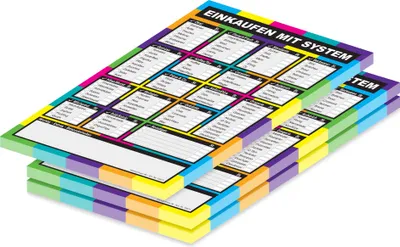 Produktbild von PRICARO Einkaufsliste "System", Kacheln, magnetisch, bunt, A5, 50 Blatt, 3 Stück