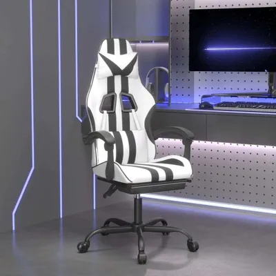 Obrázek produktu pro The Living Store Herní židle s podnožkou bílá a černá umělá kůže