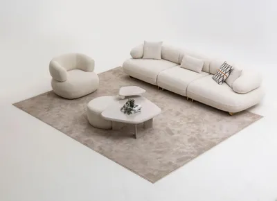Produktbild von Moderne Wohnzimmer Sitzgarnitur Stoffsofa Couchtisch Sessel Tisch