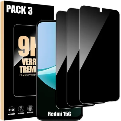 Image de 3 Verres Trempés Anti-Espion pour Xiaomi Redmi 15C 4G/5G - Protection Antichoc Anti-Rayures 9H