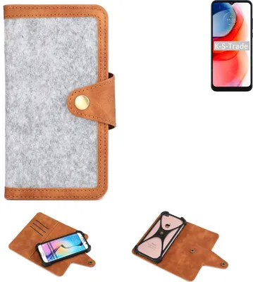 Produktbild von K-S-Trade Handyhülle kompatibel mit Motorola Moto G Play (2021) Schutzhülle Filz-Hülle Kunst-Leder hellgrau braun (1x)