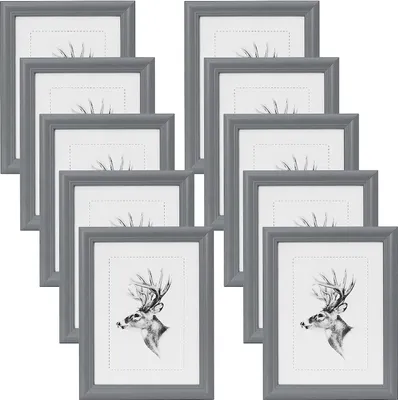 Produktbild von 10er Set Bilderrahmen, Artos Stil Holzrahmen Fotogalerie Glasscheibe Farbe: grau Größe: 10x15 cm