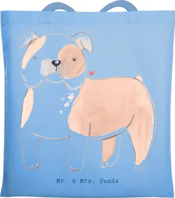 Produktbild von Mr. & Mrs. Panda Tragetasche Englische Bulldogge Moment - Sky Blue - Geschenk, Tote Bag, Jutebeutel, Laptoptasche, Shopping Tasche, canvas