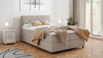 Produktbild von BOXSPRINGBETT Diamaro 140x200 cm mit Bettkasten und Topper - Dunkelbeige