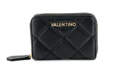 A black Valentino Bags wallet on a white background.