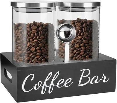 Imagen del producto de Juego de recipientes herméticos para granos de café, dos tarros de vidrio para café con cuchara y base, recipientes transparentes para café molido con tapa, ideales para cafeteras, azúcar, té, frutos secos y encimeras de cocina, 2 unidades
