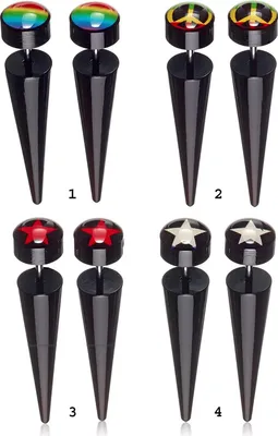 Produktbild von Karisma 1 Paar Fake Dehnstab Taper Acyl Ohrring Ohrstecker Regenbogen Peace Stern Weiss Stern Rot - 8mm - 1. Regenbogen