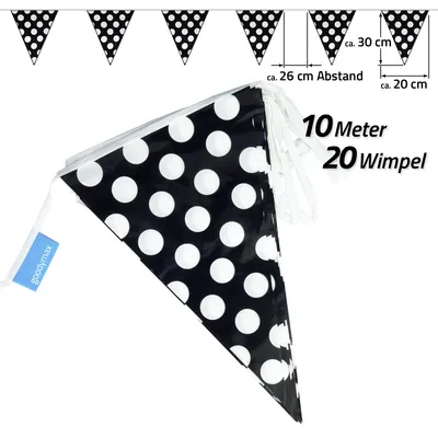 Produktbild von Goodymax® Wimpelkette 10 m Schwarz mit weißen Punkten