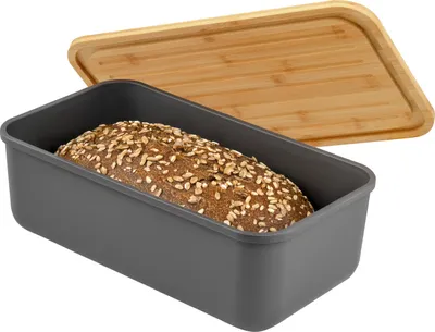 Produktbild von bremermann Brotkasten mit Bambus-Deckel, Brotbox mit Schneidebrett, Brotkorb grau